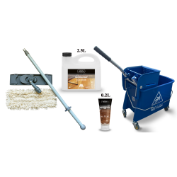 Kit Saving: DC021 Premium care for white oiled or UV-oiled floors inc Woca white versions of Soap & Maintenance Oil plus Breakframe Flat Mop & Bucket and wringer